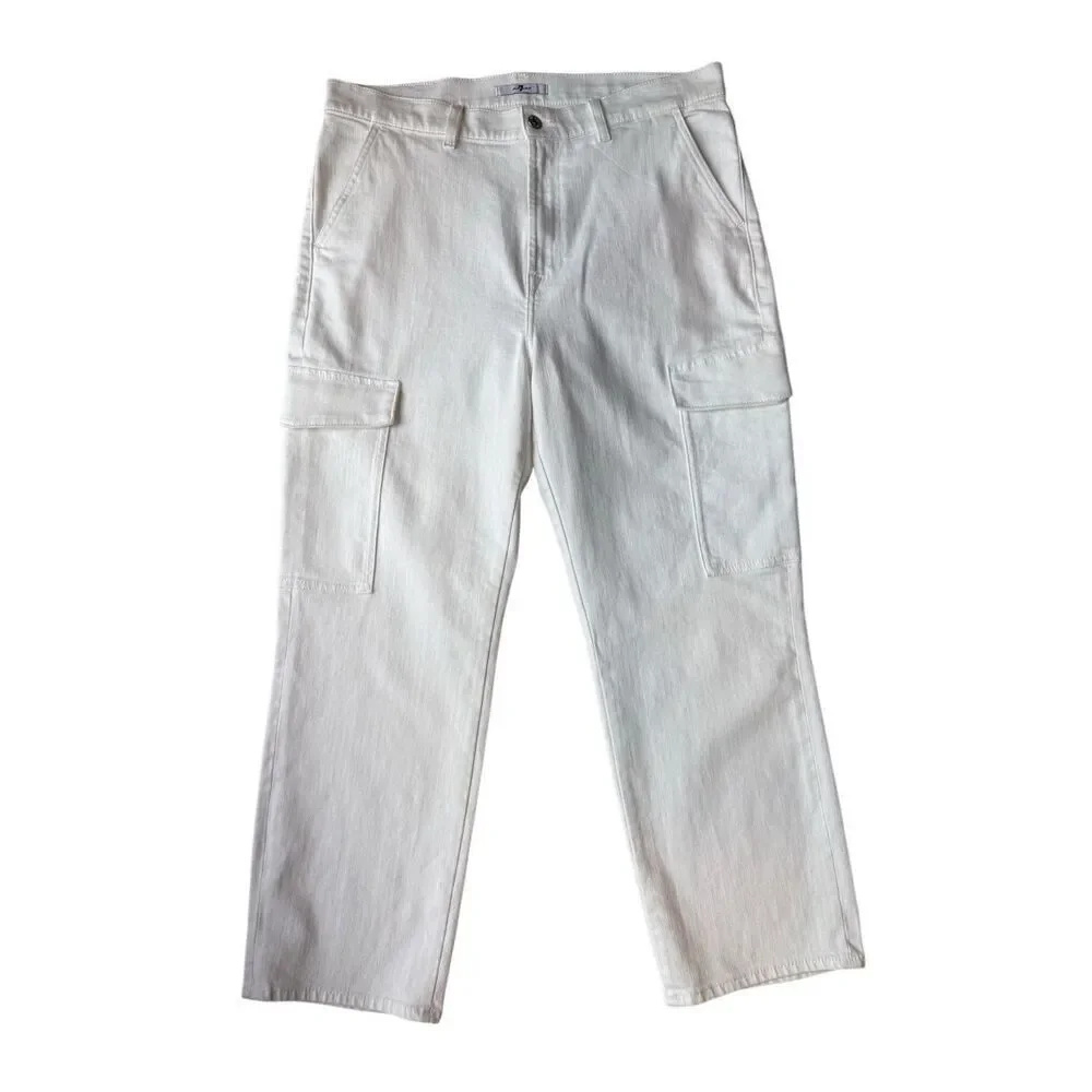 7 For All Mankind Logan High-Rise Cargo straight-leg Jeans In Bright White